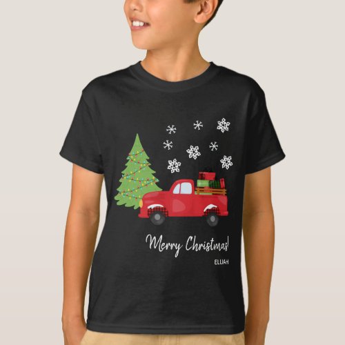 Holiday Tree Vintage Truck Merry Christmas Family T_Shirt