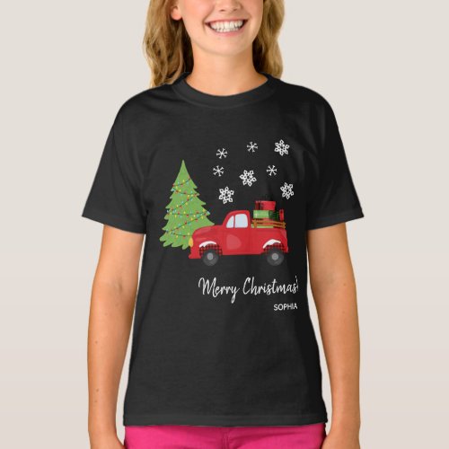 Holiday Tree Vintage Truck Merry Christmas Family T_Shirt