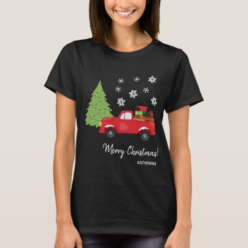 Holiday Tree Vintage Truck Merry Christmas Family T_Shirt