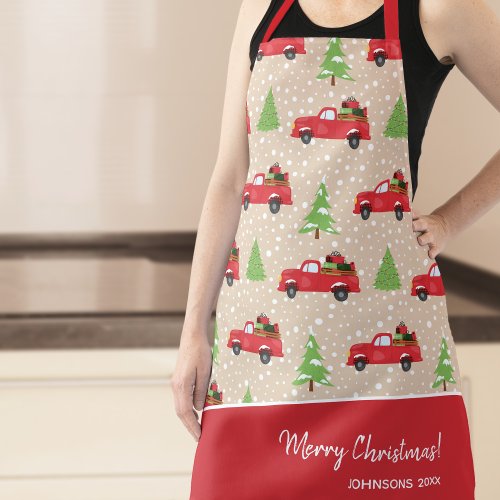 Holiday Tree Vintage Truck Merry Christmas Kitchen Apron