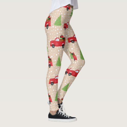 Holiday Tree with Vintage Truck Christmas Pattern  Leggings