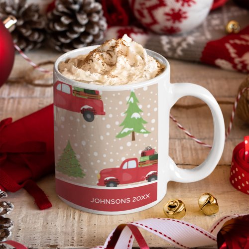 Holiday Tree with Vintage Truck Merry Christmas Coffee Mug