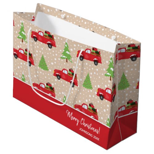 Holiday Tree with Vintage Truck Merry Christmas Large Gift Bag