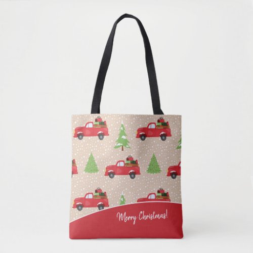 Holiday Tree with Vintage Truck Merry Christmas Tote Bag