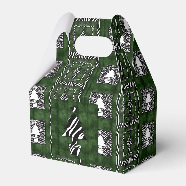 Holiday Trees with Zebra Print Theme Favor Boxes (Front Side)