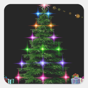 Holiday trendy Merry Christmas Tree Square Sticker