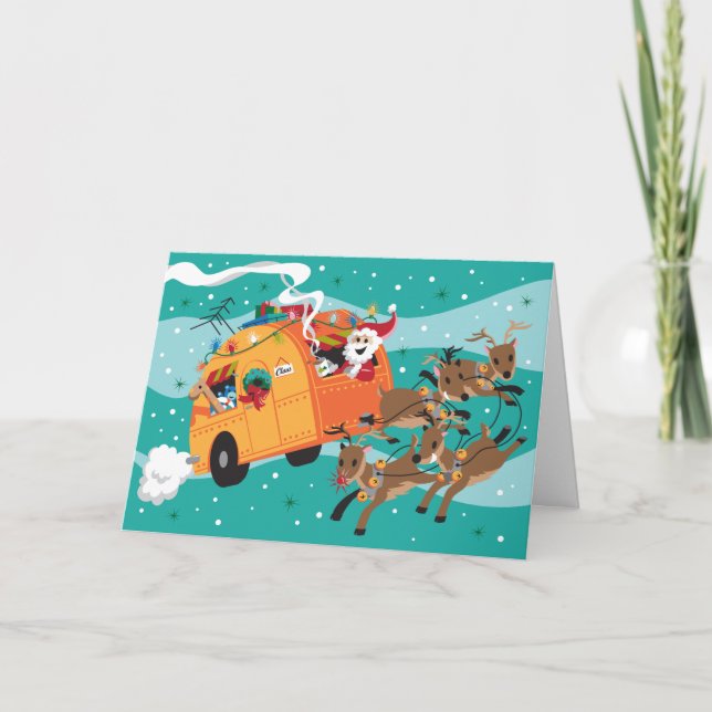 Holiday Trip Retro Christmas Card (Front)