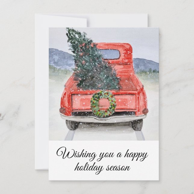 Holiday truck Christmas card, watercolor  (Front)