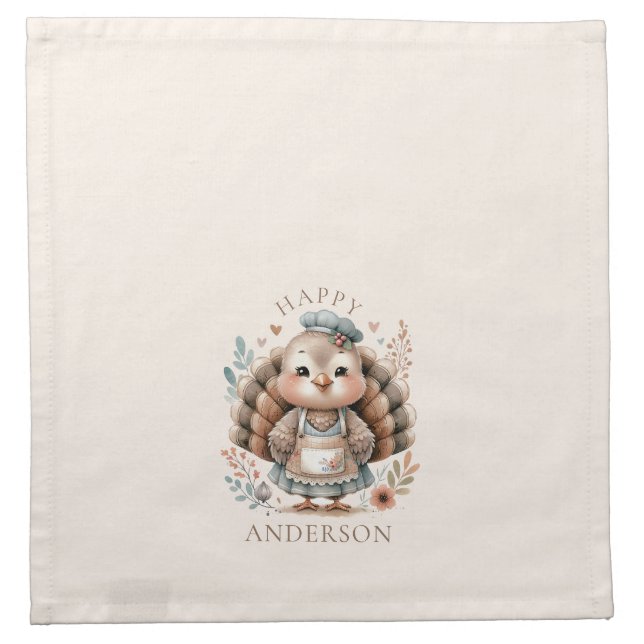 Holiday Turkey Add Custom Text Cloth Napkin (Front)