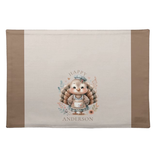 Holiday Turkey Add Custom Text Cloth Placemat (Front)