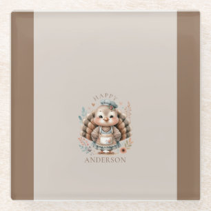 Holiday Turkey Add Custom Text Glass Coaster