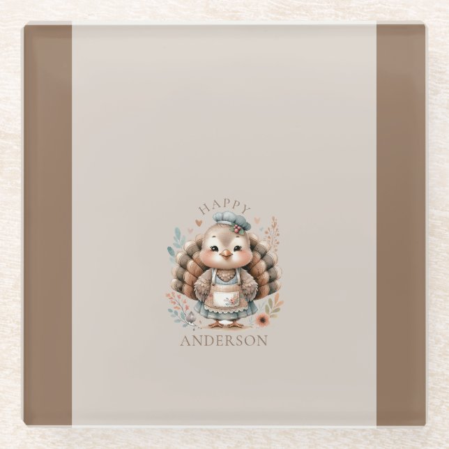 Holiday Turkey Add Custom Text Glass Coaster (Front)