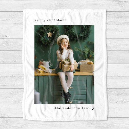 Holiday Typewriter  Black and White with Photo Fleece Blanket