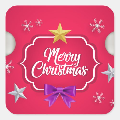 Holiday Typography trendy red glitter Christmas Sq Square Sticker