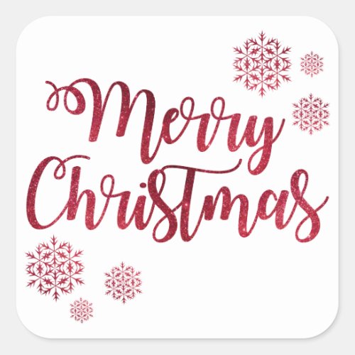 Holiday Typography trendy red glitter Christmas Square Sticker