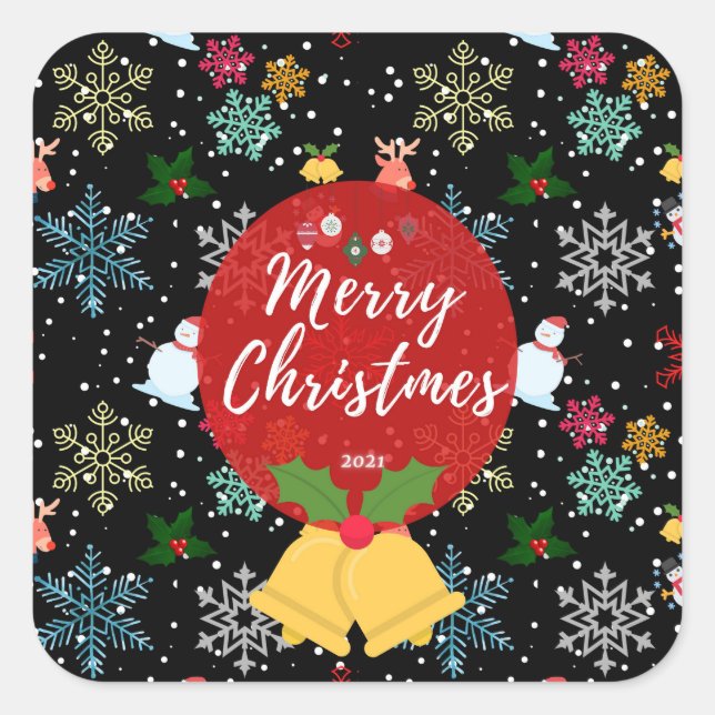 Holiday Typography trendy red glitter Christmas Square Sticker (Front)