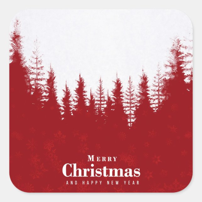 Holiday Typography trendy red glitter Christmas Square Sticker (Front)