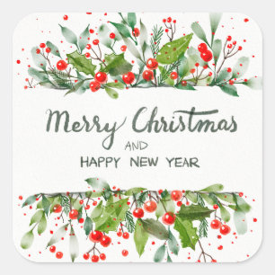 Holiday Typography trendy red glitter Christmas Square Sticker