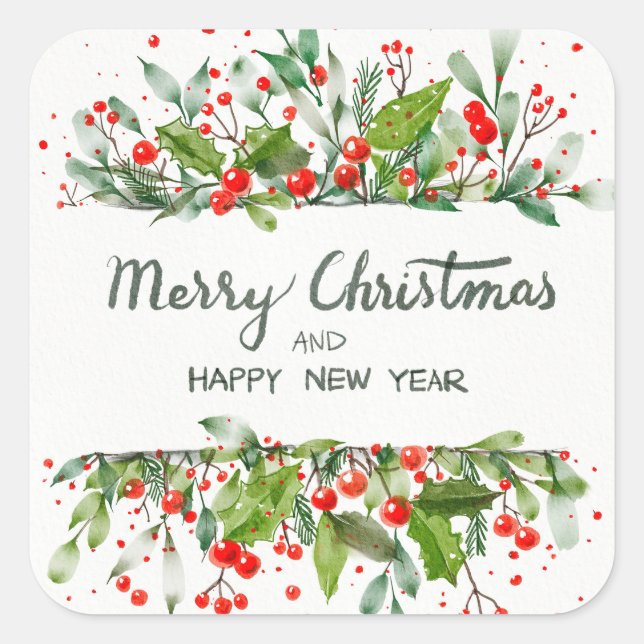 Holiday Typography trendy red glitter Christmas Square Sticker (Front)