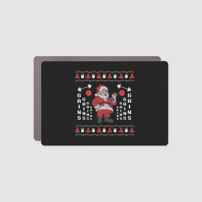 Holiday Ugly Christmas Sweater SANTA ON TRAINING Car Magnet (Front)