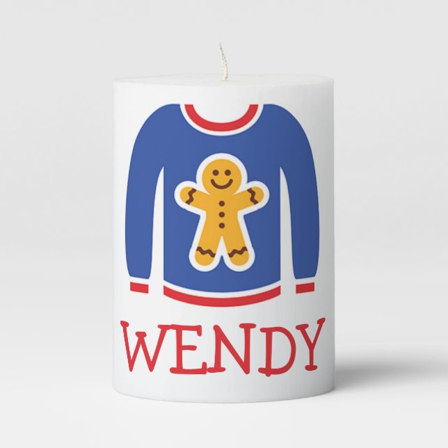 Holiday Ugly Sweater Party Pillar Candle (Front)