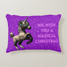"Holiday Unicorn" Christmas Accent Pillow (Purple)