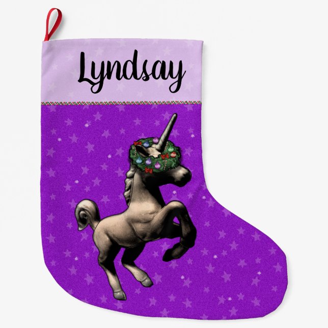 "Holiday Unicorn" Christmas Stocking (PurpleAlt) (Front)