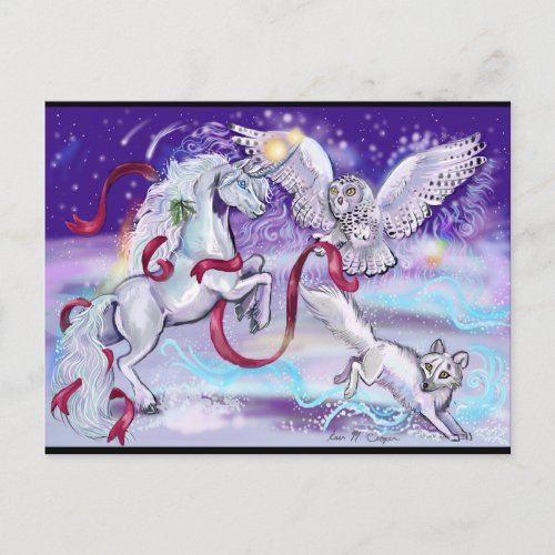Holiday Unicorn Owl and Fox PostCard