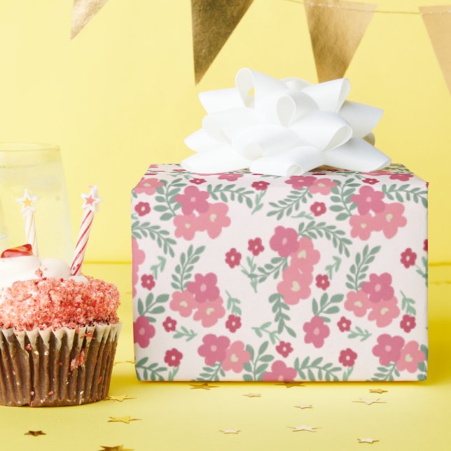 Holiday & Valentine Floral Pattern on Light Pink Wrapping Paper (Birthday Party)