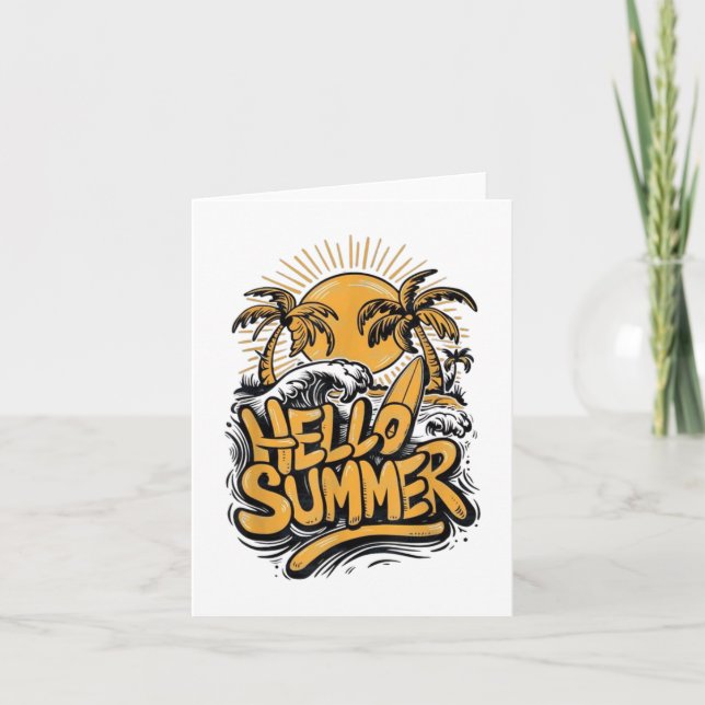 Holiday Vibe Hello Summer Sunshine Beach Ocean Bea Card (Front)
