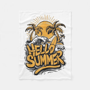 Holiday Vibe Hello Summer Sunshine Beach Ocean Bea Fleece Blanket