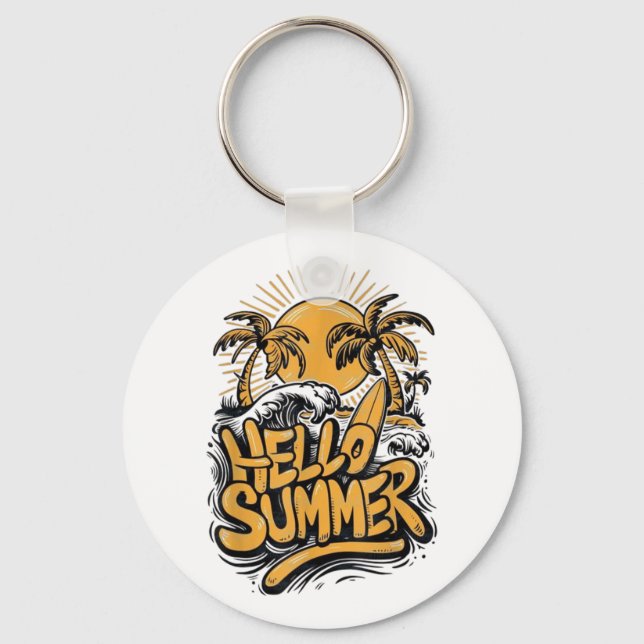 Holiday Vibe Hello Summer Sunshine Beach Ocean Bea Keychain (Front)
