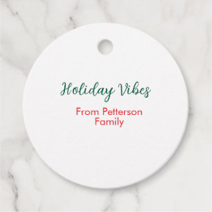 Holiday Vibes red Christmas add family name date b Favor Tags