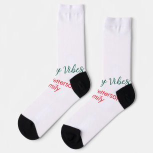 Holiday Vibes red Christmas add family name date b Socks