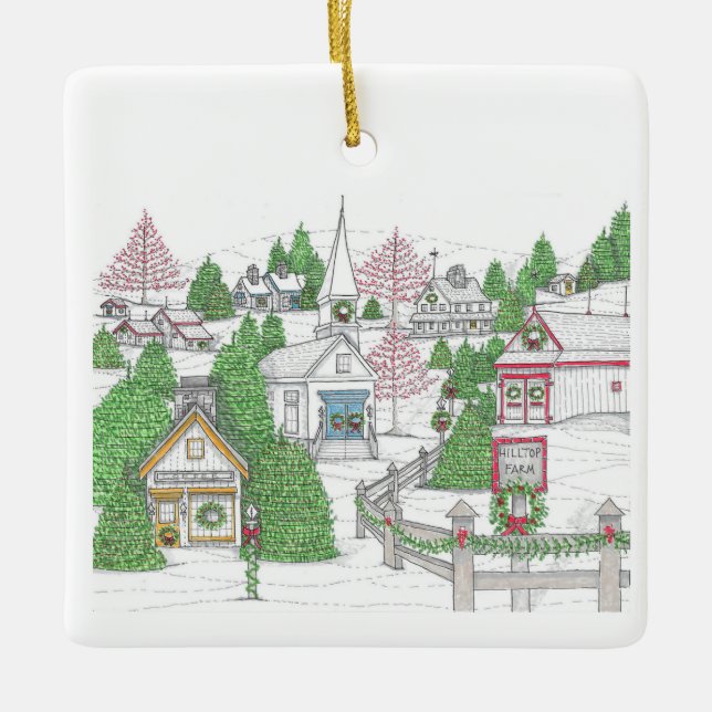 Holiday Village Ceramic Ornament (Front)