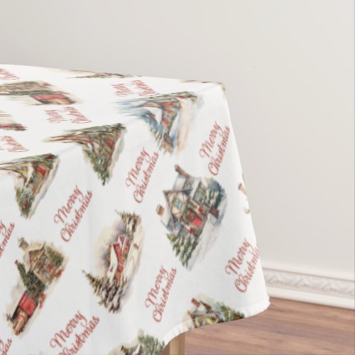 Holiday Village Houses Merry Christmas Pattern Tablecloth