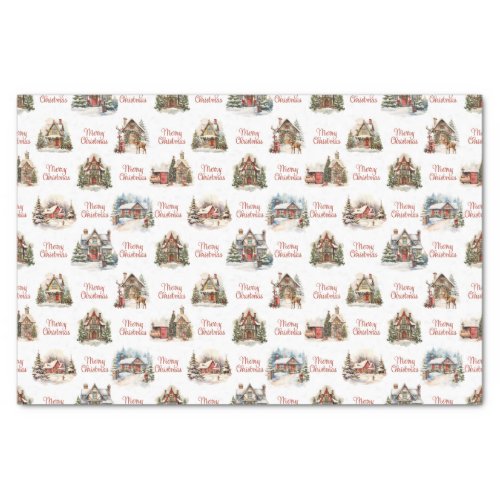 Holiday Village Houses Merry Christmas Pattern Tissue Paper