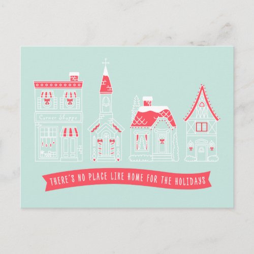 Holiday Village Illustration Christmas Postcard