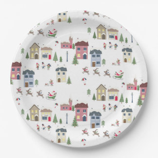 Holiday village paper plates