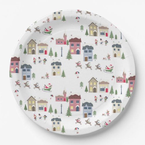 Holiday village paper plates