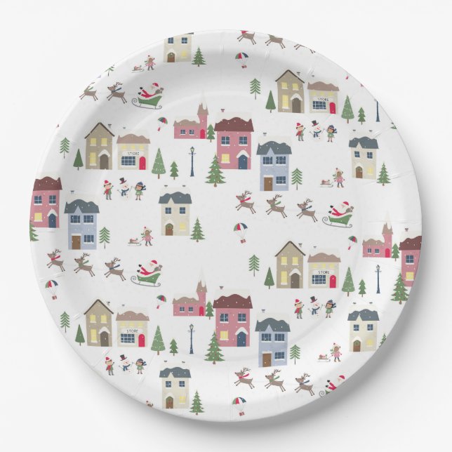 Holiday village paper plates (Front)