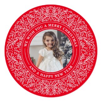 Holiday Vines in Berry Red Christmas Photo Card