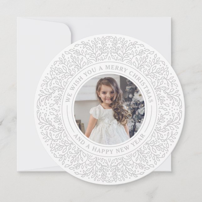 Holiday Vines in Winter White Christmas Photo Card (Front)