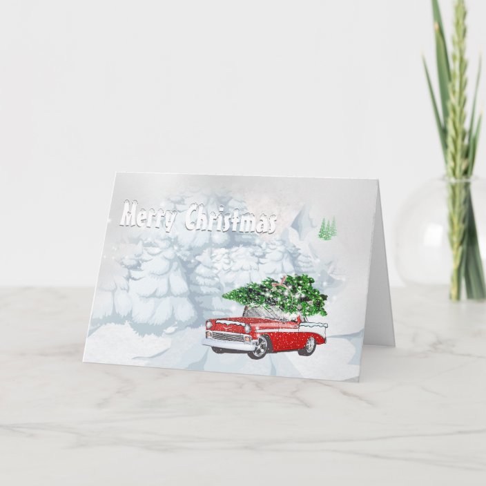 Holiday Vintage Car With Snow Christmas Trees Cute Zazzle Com