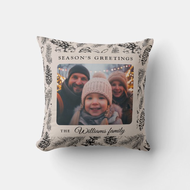 Holiday Vintage Family Photo Throw Pillow (Front)