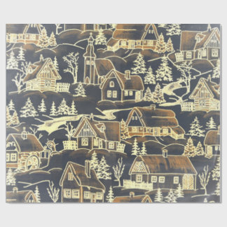 Holiday Vintage Gold Xmas Village/House-of-Grosch Wrapping Paper