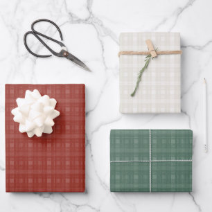 Holiday Vintage Linen Hand Drawn Plaid (multi) Wrapping Paper Sheets