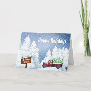 Holiday vintage pick up truck snow Xmas Trees