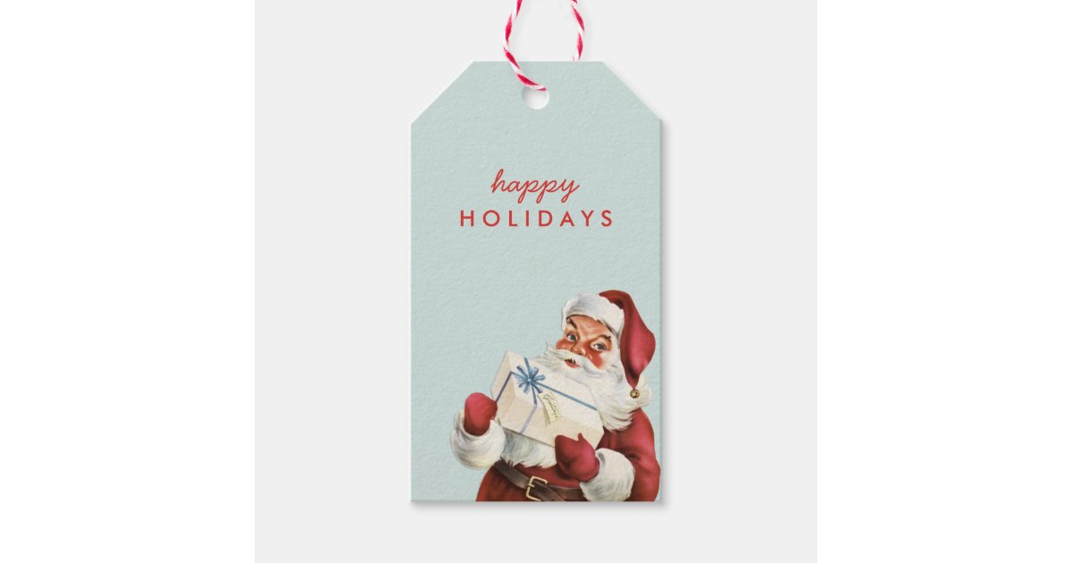 Holiday Vintage Santa Happy Holidays Christmas Gift Tags | Zazzle