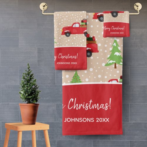 Holiday Vintage Truck Merry Christmas Bathroom Bath Towel Set